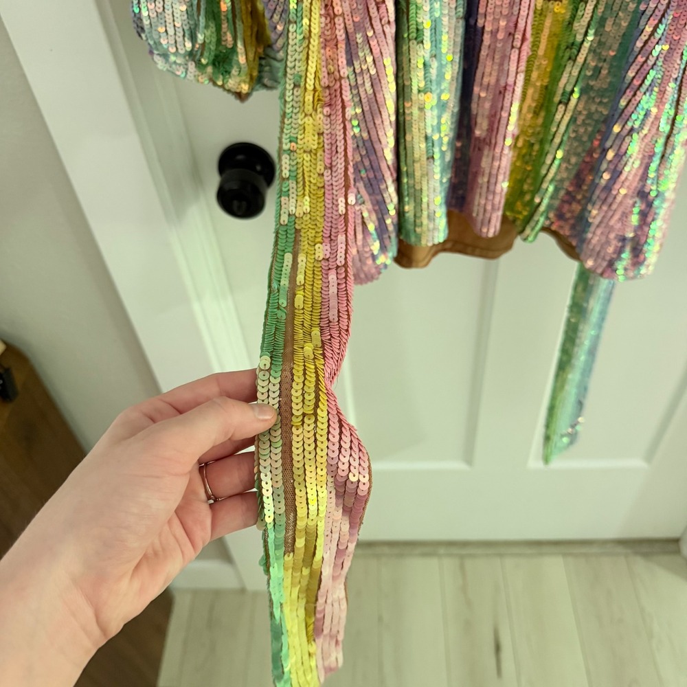 Show Me Your Mumu Wear Me Out Rainbow Sequin Stripe Mini Dress S Belted Disco - Picture 4 of 5